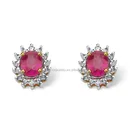 Fashion 10K Gold Oval Cut Genuine Diamond Ruby Stud Earrings