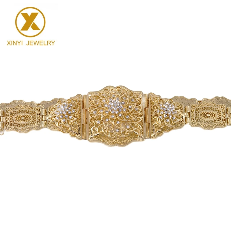 Traditional Moroccan chic Caftan belts offer women luxury gold plated Bridal Waist belts with cutout metal