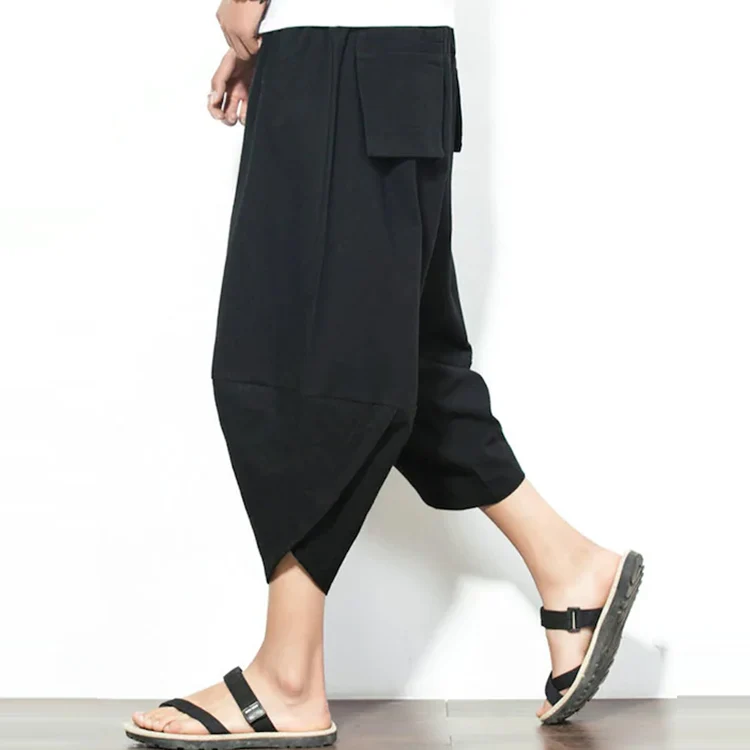 Men Plain Black Harem Yoga Genie Pants 