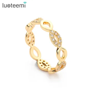 LUOTEEMI Artilady New Design Weddiding Jewelry 18K Champagne Gold Plated Women Tops Fashion Luxury CZ Party Finger Rings