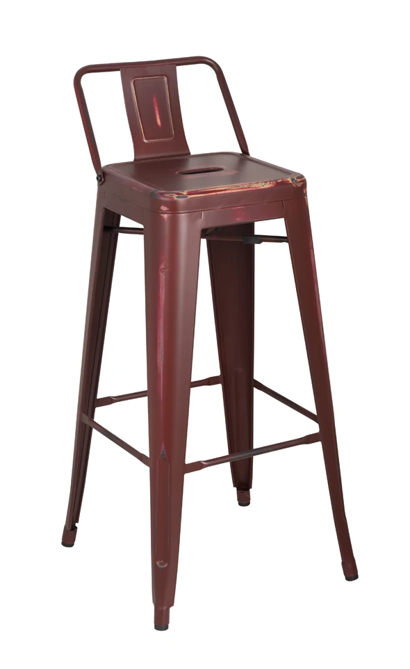 metal antique style industrial brushed restaurant or bar vintage metal low-backrest high bar stool with back