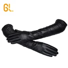 Dress Leather Gloves Wholesale Luxury Dress Long Black Sheepskin Leather Opeara Gloves For Women