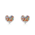 Rainbow Crystal Earrings Earrings BAOYAN Tiny Small Silver Gold Plated Rainbow Crystal Heart Stud Earrings