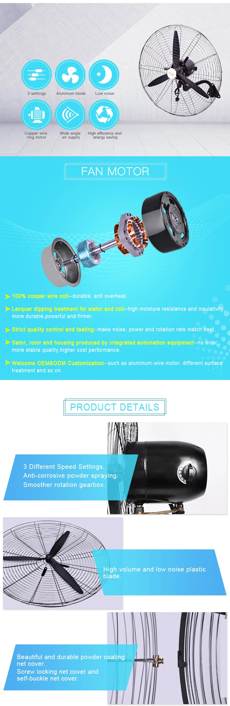 26-30 Inch Rechargeable Electric Wall-Mounted Metal Air Cooling Industrial Fan RV Garage Mechanical Control for Household factory