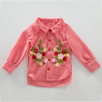 2021 new design of the new product explosion organic boutique girls red plaid embroidery blouse sales in Europe and the United