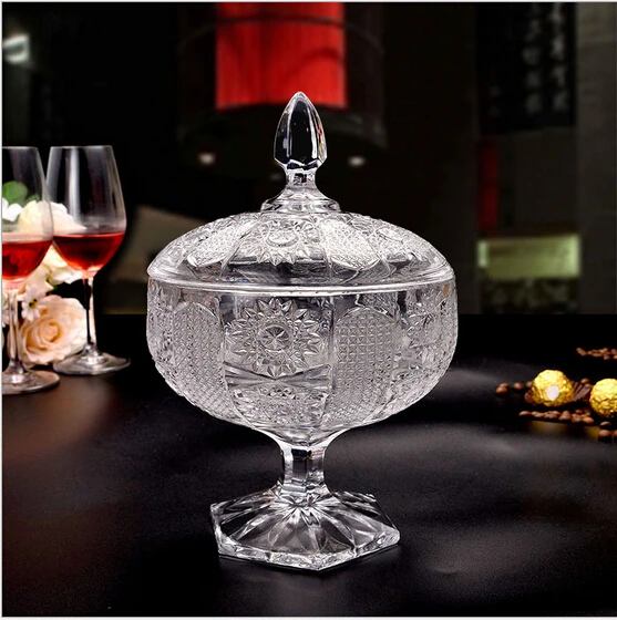 storage candy jar with lid clear Embossed pattern glass candy jar for food fruit