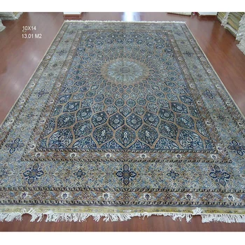 Chinese viscose hand knotted blue persian area rug