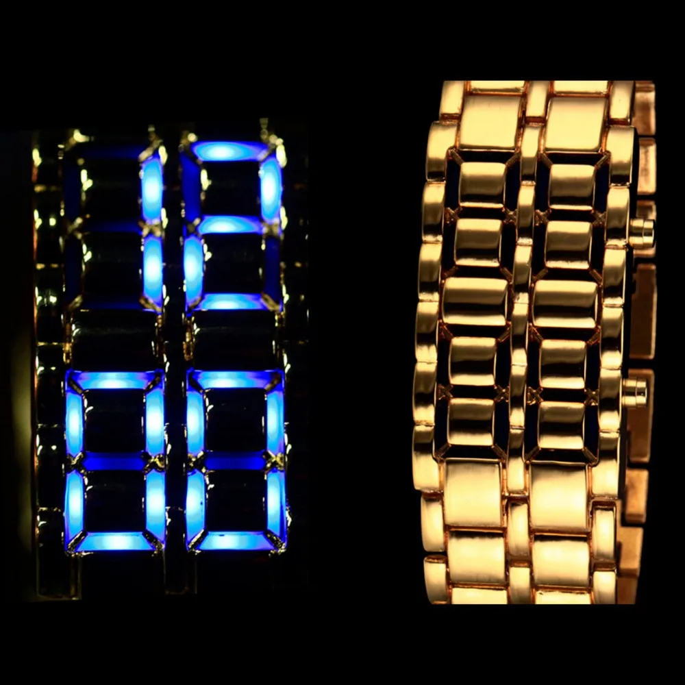 Digital Watch Lava Style Gold Steel Bangle Iron Samurai Inspired Led Watch Instructions