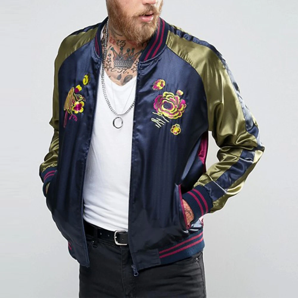 embroidered satin bomber jacket