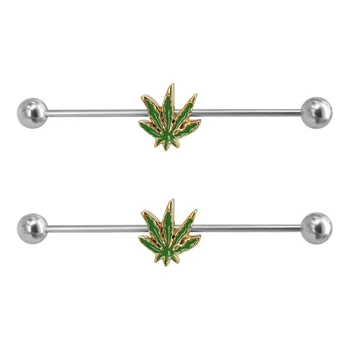 Maple leaf staight barbell 316L stainless steel industrial piercing jewelry