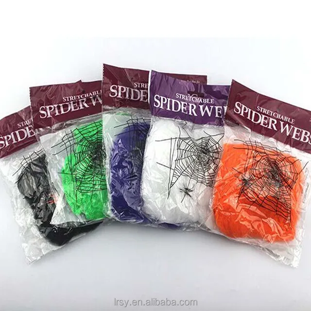 60G with 4 spiders Halloween Stretchy Cobweb Spider Web With Spiders