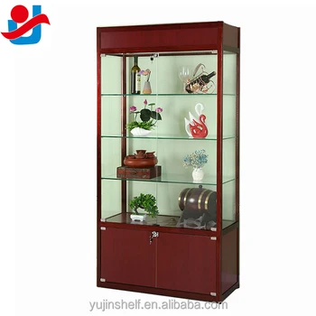 New Arrival Woodgrain Aluminum And Glass Display Cabinet / Sliding Glass Doors Display Cabinet For Accessories ,Boutique Display