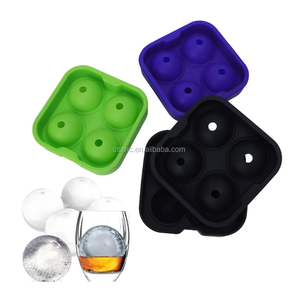 pc Cocktail Whiskey Ice Ball Maker Tray 4 Large Silicone Ice Molds DIY Round Mould Kitchen Bar Accessories Supplies