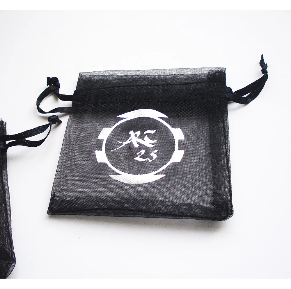 black organza storage gift pouch drawstring bag with hot foil