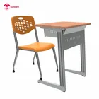 College Classroom Wooden Furniture Student Double Single Desk Chair With Aluminum Base Frame