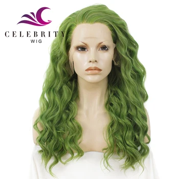 Green long kinky curly cosplay synthetic hair wig or black sexy women