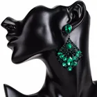 UK Ladies Vintage Brilliant Gemstone Crystal Metal Drop Earrings Green Teardrop Crystal Rhinestone Chandelier Earrings