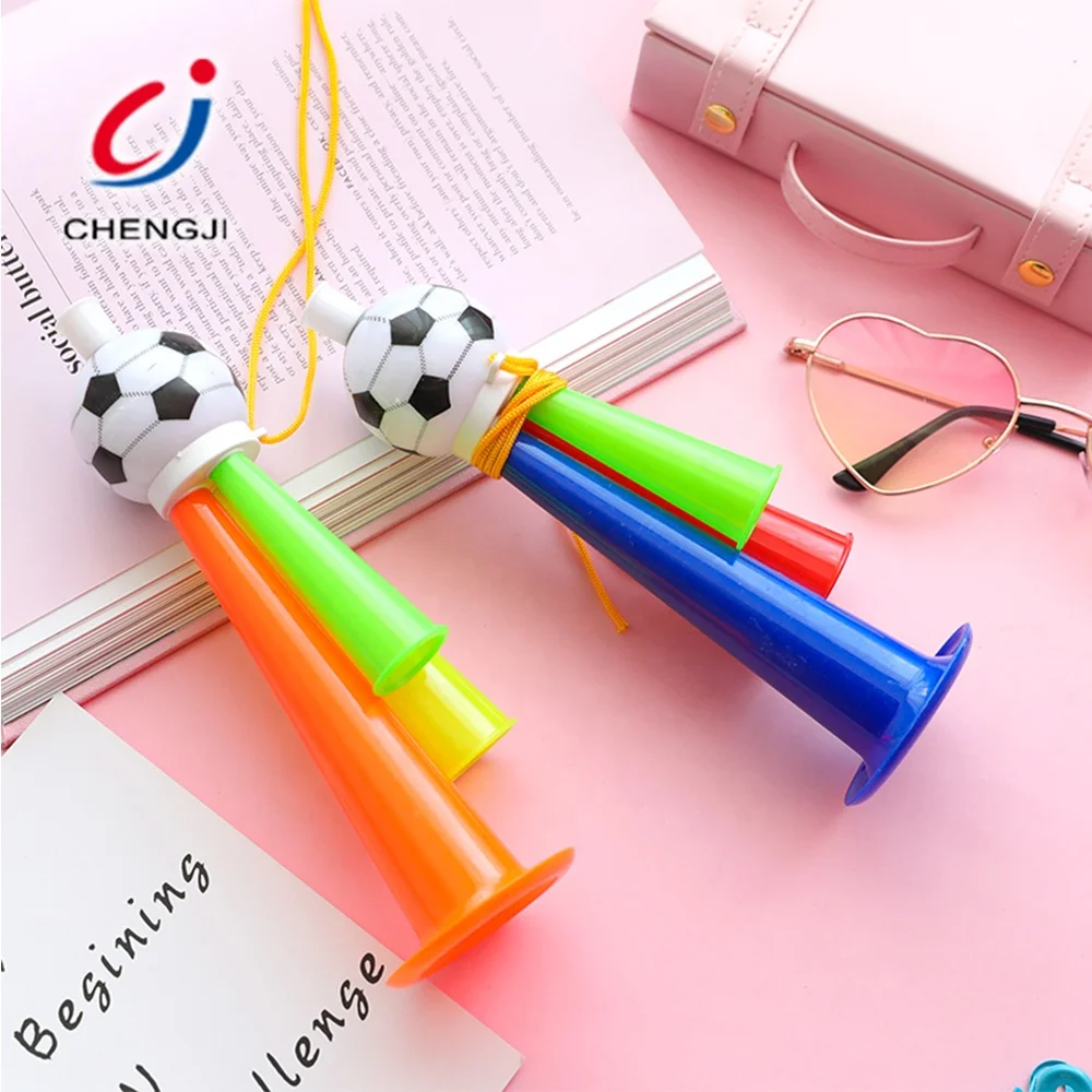 Chengji Accessories Promotional Football Fans Sport Cheer Air Horn Plastic Blow Colorful Cone Football Air Cheering Fan Horn