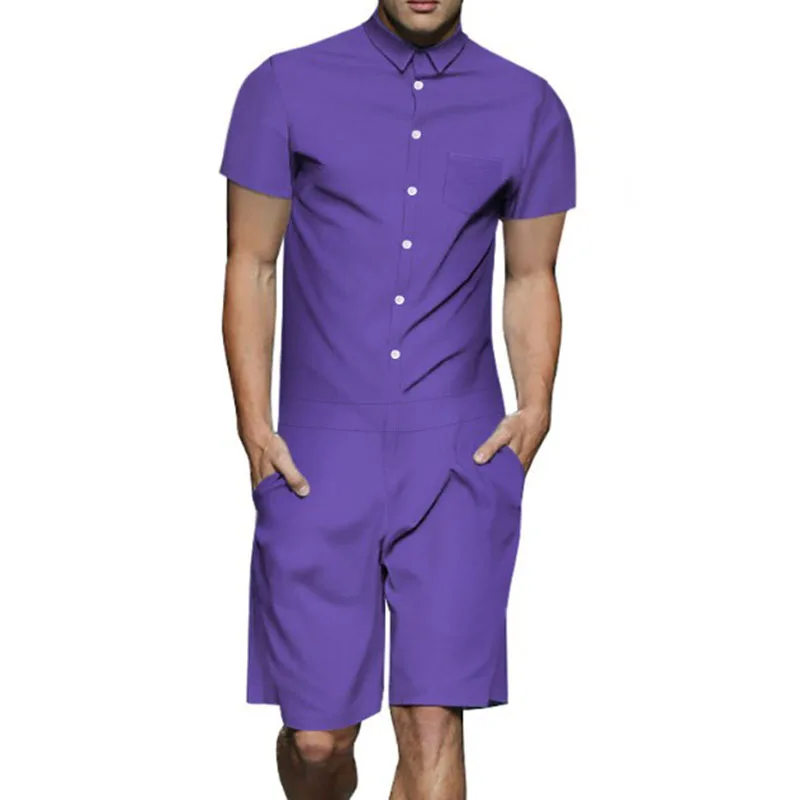 The Original Romphim Tipsy Elves Casual One Piece Romper for Men Short Sleeve Button Down Jumpsuit 