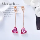Heart Earrings Heart Earring Earring Long Heart Boucle Doreille Tendance Pink Crystal Earrings