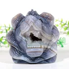 Agate Natural Hand Carved Agate Quartz Lion Crystal Geode Skulls