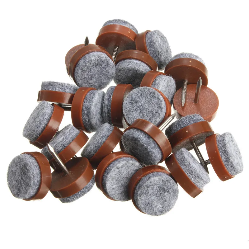 40pcs Furniture Felt Pad Round Heavy Duty Nail-on Slider Glide Pad Floor Protector for Wooden Furniture Chair Tables Leg Feet Brown,24mm 