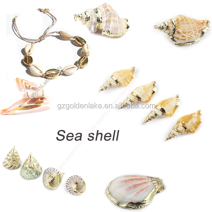 fashion jewellery sea shell pendant with full gold rim women