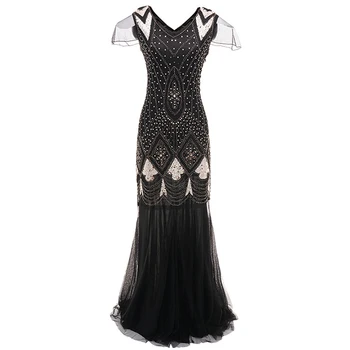 One piece floor length sequin beaded vintage long women party ball dresses dinner evening gown