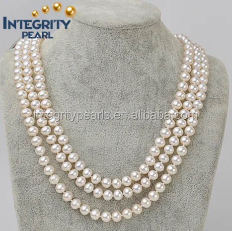 Real Freshwater 3 Strand Pearl Necklace 