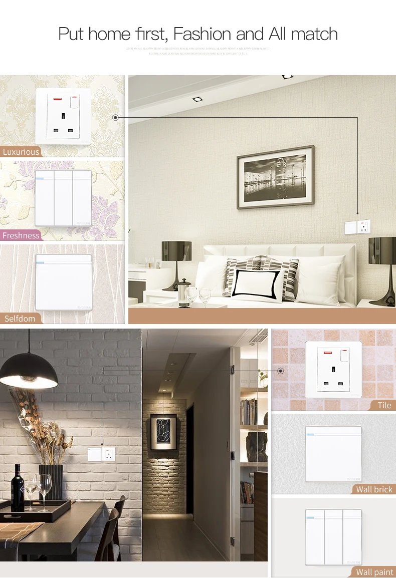 IEC BS AC power 10A 3 gang electric switches for home