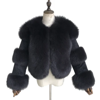 Winter Autumn New Fashion Genuine Rabbit Fur Overcoat Fashion Wholesale Natural Fox Fur Jacket Women 2018 Fox Fur Coat