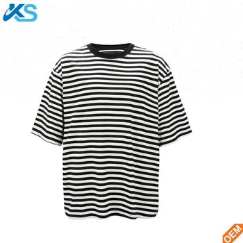 Wholesale Summer Autumn Jersey T Shirt Men Black White Striped Drop Shoulder Top Tees