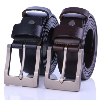 Drop shipping men classic vintage pin buckle luxury strap cow genuine leather belt