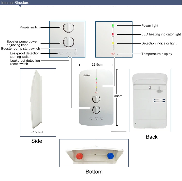 Built-in booster pump electric hot water heater tankless for shower 3