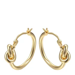 18K Gold Plating Brass Jewelry Classic Knot Hoop Earrings Gold Color Earings Round Earrings E5318
