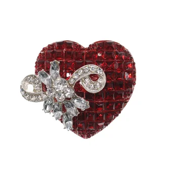 Red Heart Brooches Luxury Acrylic Romantic Red Love Heart with Bow Shape Brooch Pin For Women Girl Valentine's Day Gift