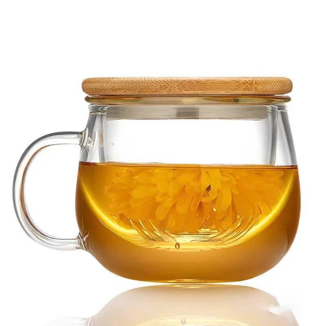 China Manufacturer High temperature resistant office Tea Cup with bamboo lid and glass infuser