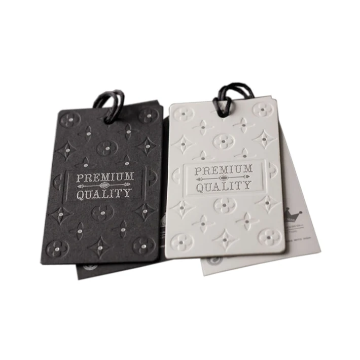 fancy embossed garment hang tags with string