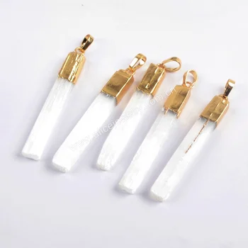 G1703 Gold Plated Selenite Crystal Crystal Necklace Point Pendant
