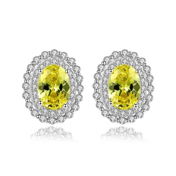 CZCITY Luxury Big Yellow Oval Topaz Birthstone Stud Earrings for Women 100% Flower Brilliant Wedding Earrings Silver 925 Jewelry