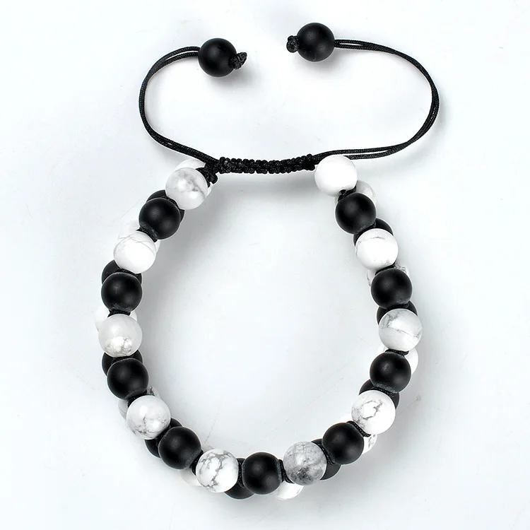 F133 China suppliers Black Agate  White Turquoise  Macrame Adjustable Braided Double recycle layered bracelets