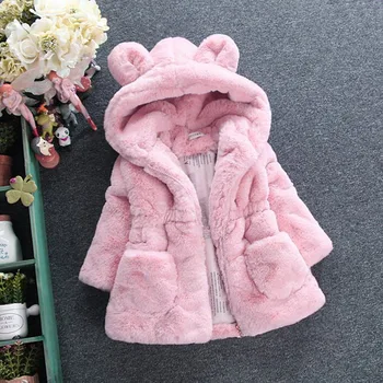 New Winter Baby Girls Clothes Faux Fur Fleece Coat Pageant Warm Jacket Snowsuit 1-8Y Baby Hooded Jacket Outerwear