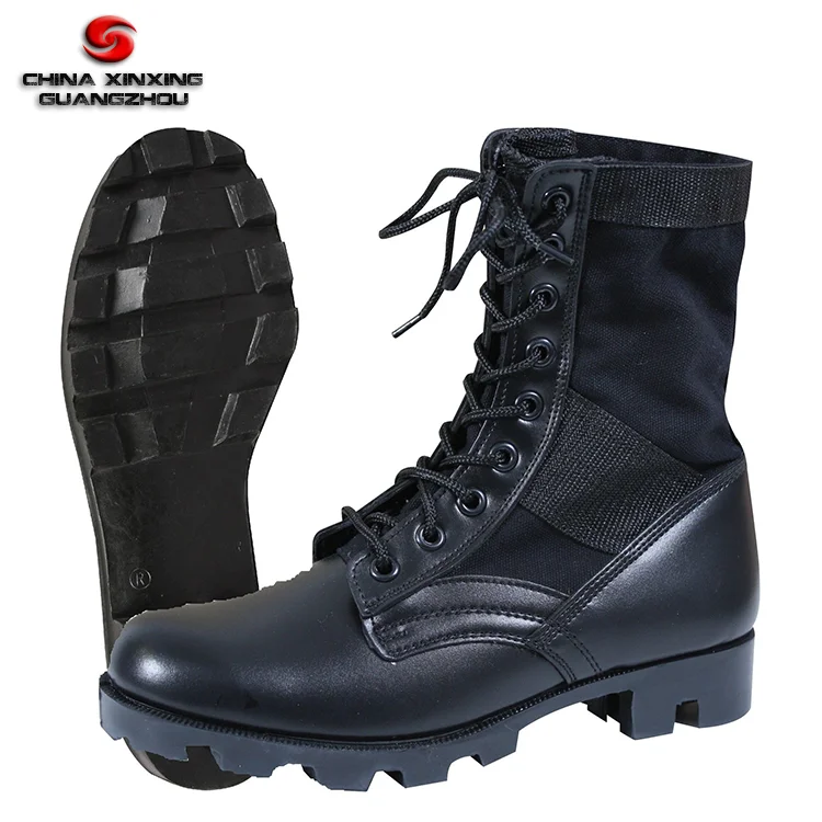 black leather tactical combat boots