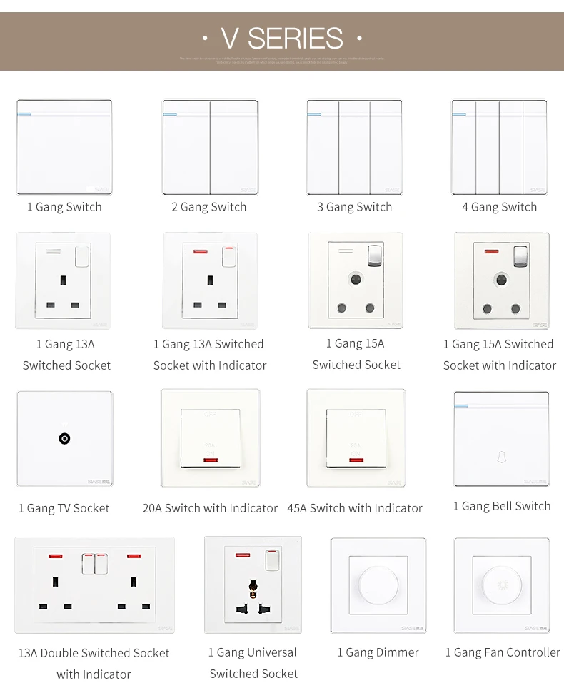 IEC BS AC power 10A 3 gang electric switches for home
