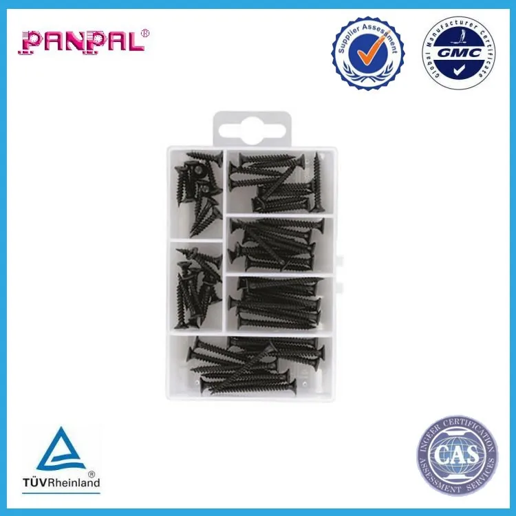 China Manufacturer Sale  M3.5 25-50mm 60pcs Steel Drywall Screws Set Black Coarse Threaded Construction Screws factory