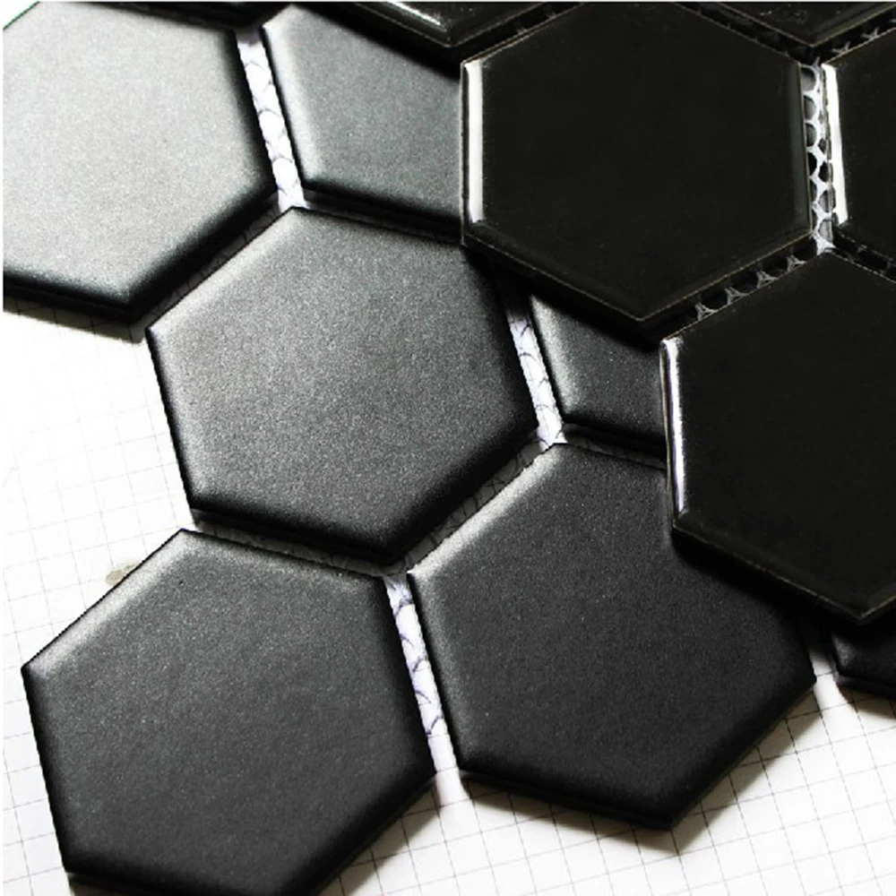 Hexágono De Cuarto De Baño De Cerámica Mosaico Mix Negro Cristal