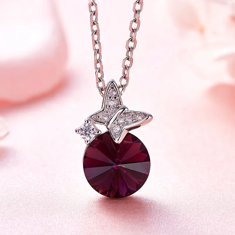 CDE YP1489 Luxurious Silver 925 Jewelry Crystal Clear Stone Necklace Wholesale Butterfly Shape Women Crystal Pendant Necklace