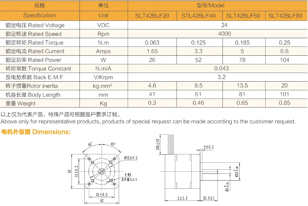 Dc Brushless Motors, SLT42BLF20, 24v, 4000rpm, 27W - detail 4