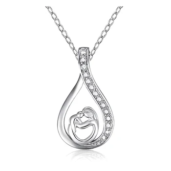Mothers' day sterling silver 925 white cz love mother and child pendant necklace jewelry