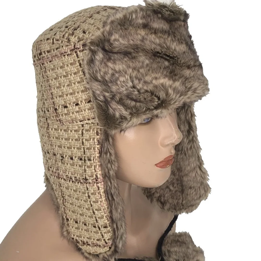 Fashion Button Cover Ear Wool Tweed 